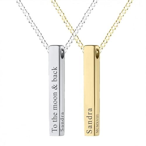 Personalized Cube Bar Necklace With Name,925 Silver Pendant Necklace,Charm Jewelry For Women Girls, Customized 4 Sided Engraved Name Necklace Gifts For Mother's Day/Birthday/Anniversary/Graduation #TOP6
