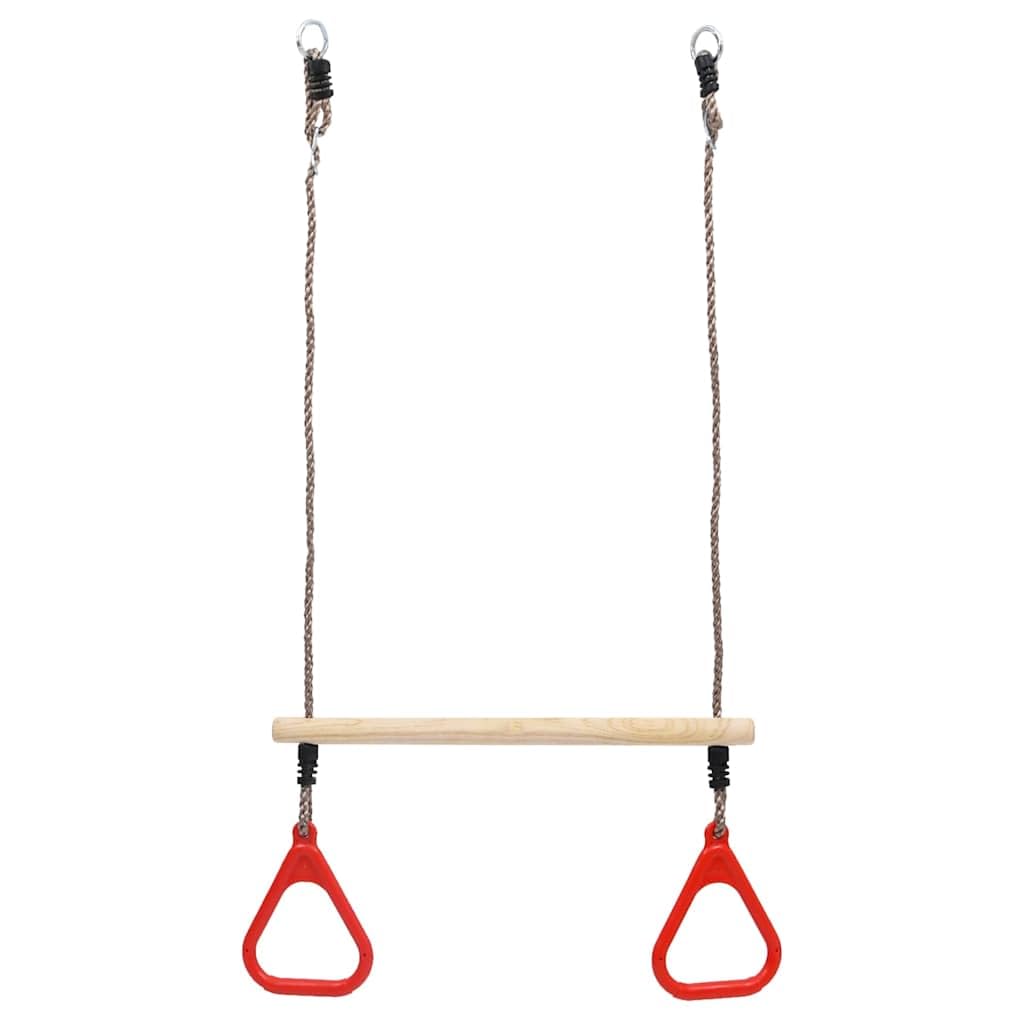 Columpio trapezoidal con anillos para niños, barra de escalada de pino con superficie antideslizante, juego de columpio para jardín y parque infantil