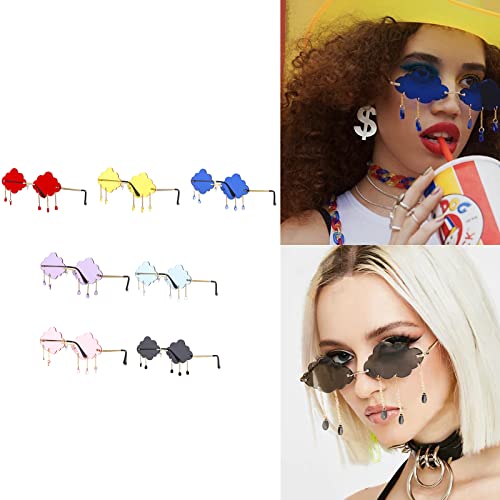 Women Rimless Clouds Shaped 90s Raindrop Glasses Light Blue2