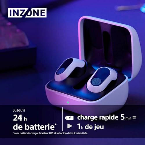 Sony INZONE Buds - Ecouteurs Gaming, 360 Spatial Sound, réduction de Bruit Active, 24 Heures d'autonomie, dongle à Faible Latence, compatibles PC et PS5, Bluetooth Standard Non Compatible - Blanc