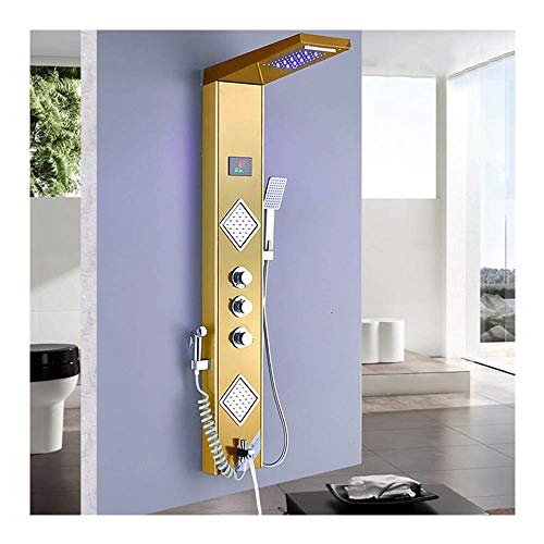 Pannello Doccia a LED Pannello Doccia con Display Digitale Torre Sistema Doccia in Acciaio Inossidabile con Soffione a Pioggia, Spruzzatore Manuale, Getti Massaggianti, Beccuccio per Vasca,