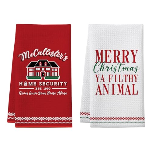 Home Alone Kitchen Towels, 2 Pack Funny Christmas Dish Towels, Home Alone Merchandise Gifts, Holiday Kitchen Bathroom Decor, Xmas Hand Towel, White Elephant Gifts for Christmas Stocking Stuffers