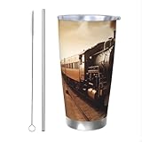 Thermobecher mit Deckel, Zug und Eisenbahn, bedruckt, wiederverwendbar, Edelstahl, Thermobecher,...