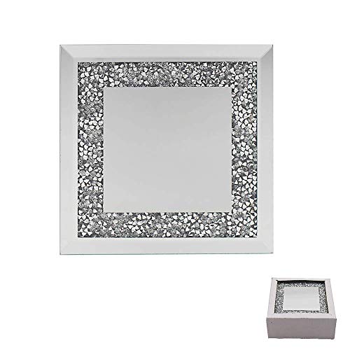 Lesser & Pavey The Leonardo Collection Mirrored Silver Glass Coasters With Multicrystal Border - Set Of 4 Glass Coasters