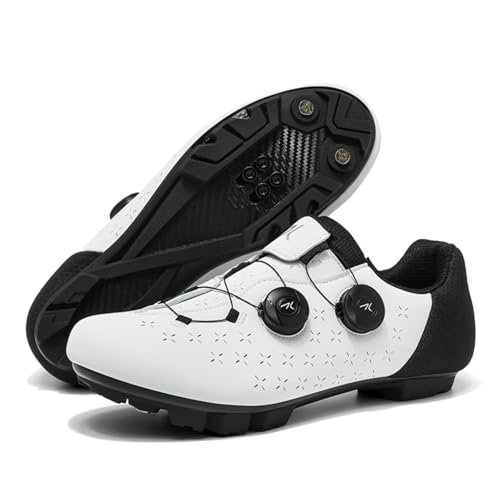Buty rowerowe MTB dla mężczyzn i kobiet buty do kolarstwa górskiego kompatybilne z blokami SPD obuwie do jazdy terenowej i outdoorowej,White,38 EU