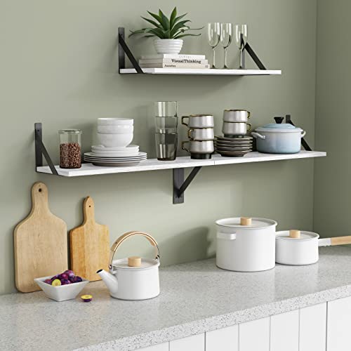 White Floating Shelves 24 Inches Long Set Of 3, 24 X 8 Inch Bathroom Wall Shelves Over Toilet For Towels, Modern Wood Mounted Storage Shelf For Bedroom Living Laundry Room Kitchen Office Closet #TOP2