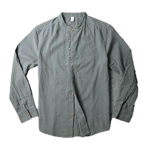 Chemise manches longues homme vintage coton lin col montant boutonnière simple