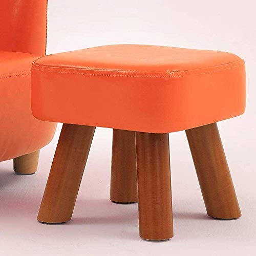 Tabouret bas en bois massif et cuir pour table à thé et entrée