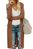 ANCAPELION Strickjacken für Damen Langer Damen Cardigan mit Kapuze Open Front Leichter mit Langen Ärmeln Casual Strickcardigan mit Taschen Braun XL