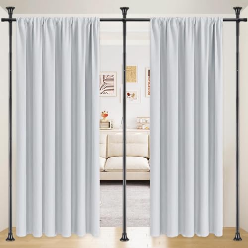 Starbover Barra de cortina negra, biombo, separador de ambientes, sin orificio, barra independiente ajustable para salón, dormitorio u oficina, 121 cm-304 cm (L), 71 cm-289 cm (B)
