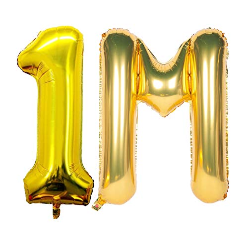 Image of Atpata Funky 1M Number Golden Foil Balloon 32 inch Size Birthday Decoration Items | Happy Birthday Decoration Kit | 1M Numeric Milestone Party Celebrations