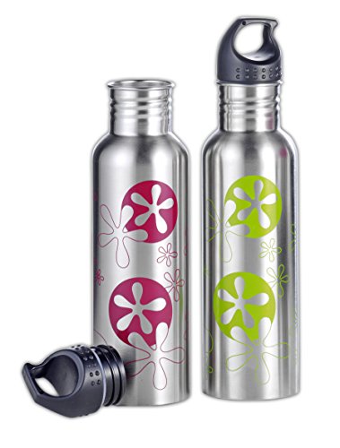 Esmeyer 305-046 drinkflessenset SASCHA in paars en groen van roestvrij staal 18/8, geborsteld. Volume 0,75 liter, in modieus design