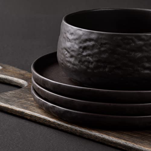 Stone By Mercer Project Shosai Stoneware 16-Piece Dinnerware Set, Black #TOP3