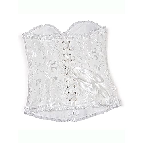 Bi.tencon Sexy Women Corset Tops Bride White Floral Jacquard Lace Up Boned Overbust Corset Bustier Plus Size Xl #TOP3