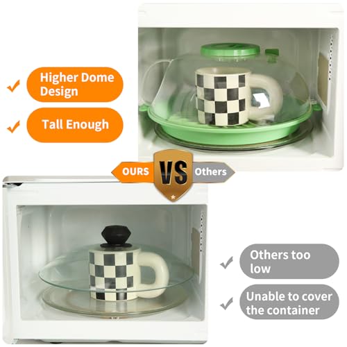 Microwave Splatter Cover Lid for Food 10.2 Inch with Water Steamer, Clear Microwave Splash Guard Cooker Lid with Plate, Dish Bowl Plate Serving Cover Cookware High Transparent Plastic Green by GLOU-GLOU GOOSE GGG - Image 8