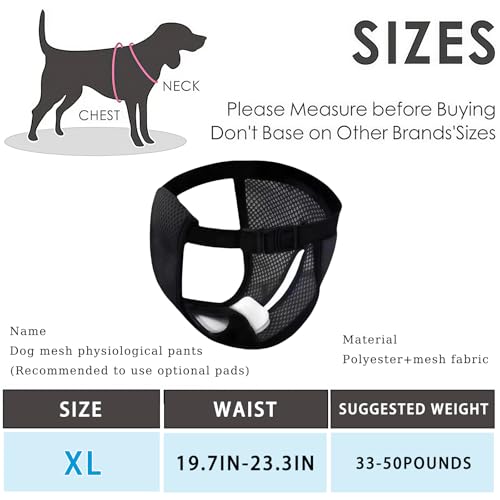 MUNSKT 3 Pack Hunde Läufigkeit Unterhose Hunde Windeln mit 9 Damenbinden Waschbare Schutzhöschen Verstellbare Schutzhose Schwarz (XL)