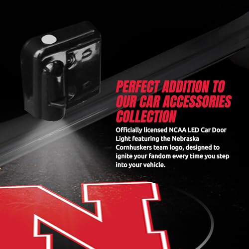 Sporticulture American Football Nebraska Car Door Lights Logo Shadow Display - Officially Licensed NCAA Car Accessories - Show Your Team Pride - Battery Powered, Universal Fit
