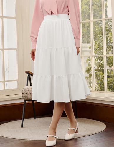 Image of Belle Poque Women Vintage Skirt A Line Midi Skirt High Waisted Skirts with Pockets & Bow Tie