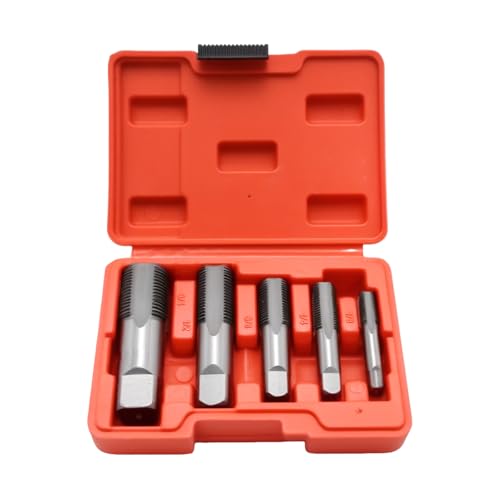 Ollanoos 5-teiliges NPT-Rohrgewindebohrer-Set, 1/8 Zoll, 1/4 Zoll,3/8 Zoll, 1/2 Zoll, 3/4 Zoll, Gewindeformer aus Kohlenstoffstahl, Rohrgewinde-Reparaturwerkzeug