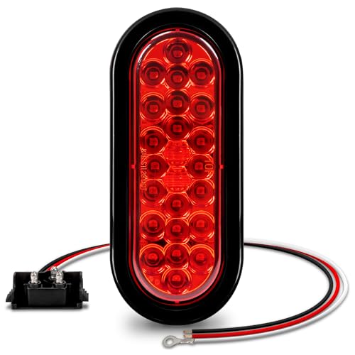 TRUE MODS 6" Red Oval LED Trailer Tail Light [DOT FMVSS 108] [SAE STIP] [24 LED] [Grommet & Plug Included] [IP67 Waterproof] [Stop Turn Tail] Trailer Brake Lights for Boat Trailer RV Trucks