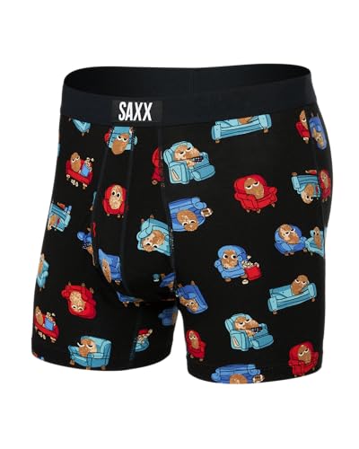 SAXX Underwear Co. - Calzoncillos tipo bóxer ultra suaves para hombre con soporte de bolsa integrado - Ropa interior para hombre, Couch Potato-black, Large