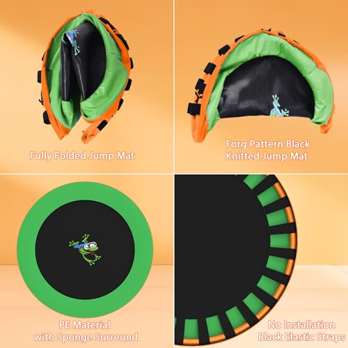 3FT Foldable Kids Trampoline, 36'' Indoor & Outdoor Mini Trampoline for Toddlers, Max Capacity 220 LBS, Adjustable Handlebar, Quiet & Safe Design