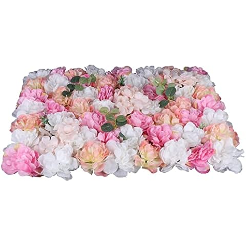 ATOLOMOTOR 12pcs 24" x 16" Artificial Flower Wall Panel Background,3D Pink Champagne Silk Eucalyptus Rose Flowers Wall Backdrop for Wedding Party Event Photo Backdrop Wall Decor (Type 2) Cover