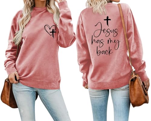 HIQUPN Jesus Has My Back Christian Sweatshirt Women Religious Faith