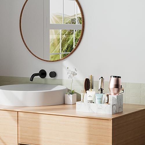 Miniatura 2 de Vitviti Soporte Para Secador De Pelo Y Plancha Con 4 Ranuras, Bandeja De Almacenaje De Maquillaje Para El Cuarto De Baño, Tocador, Mostrador De Cocina - Mármol Blanco