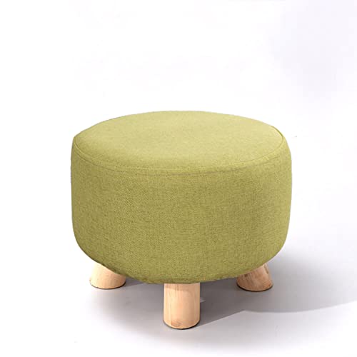 Waigg Kii Taburete otomano redondo de madera, taburete bajo con 4 patas, taburete acolchado para zapatos, sala de estar, dormitorio (28 x 20 cm, verde)