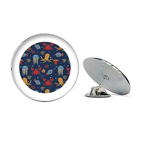 Broche de chapéu de metal redondo com padrão de vida marinha colorido polvo
