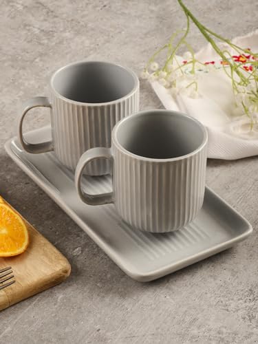 Image of miah decor Ceramic Coffee Mugs Set with Serving Platter, Handmade Stoneware