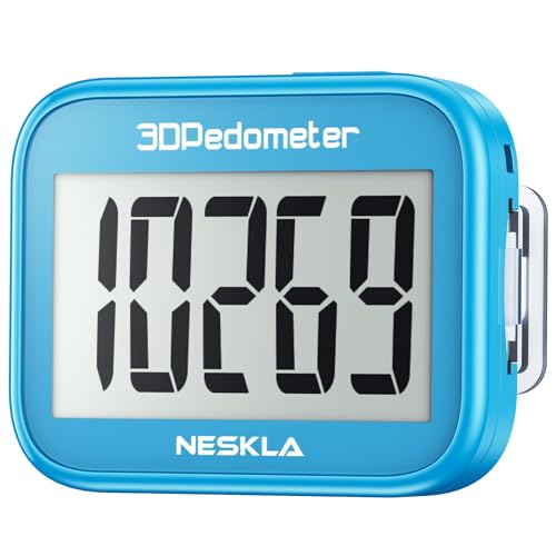 NESKLA 3D Pedometer for Walking, Simple Step Counter for Walking with Large Digital Display, Step Tracker with Removable Clip Lanyard, Accurately Track Steps for Men Women Kids Adults Seniors, Blue