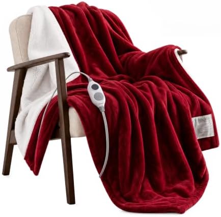 Warmrest Heizdecke Wärmedecke 200X180cm Gleichmäßige Wärmeverteilung Rot | 6 Temperaturstufen, 10 Stunden Timer, Energiesparend, Überhitzungsschutz, Maschinenwaschbar, Geeignet Für