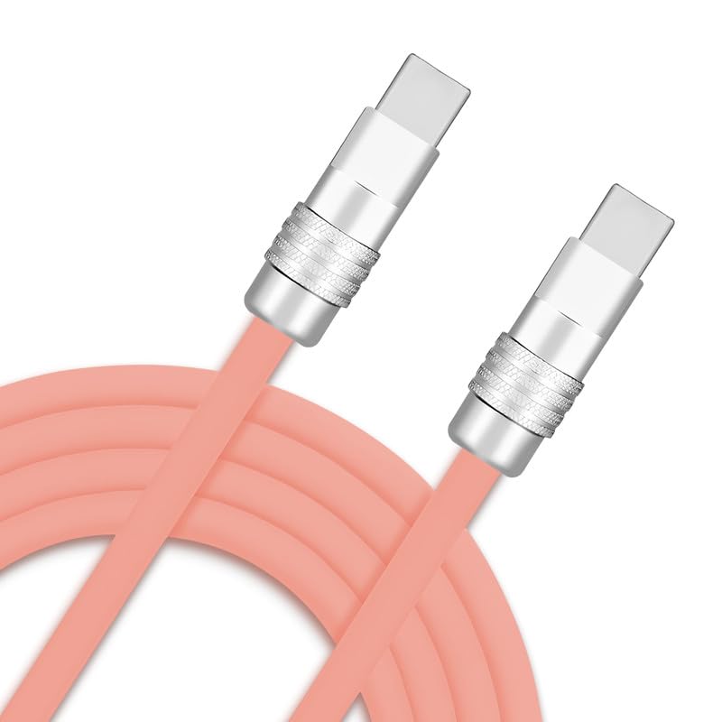 Chubby 2.0 Durable Fast Charging Cable USB Type-C Cables Ultra-Thick Silicone Cord USB-C to USB A Cable for Cell Phones, Android Devices and More, Pink, Type-C to Type-C, 4.9 FT