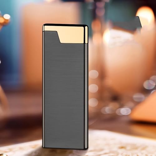 Butane Lighter, Flint Ignition, Refillable, Adjustable Flame, Ultra-Thin, Zinc Alloy Body, Gift Item.(Black)