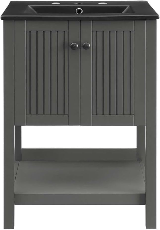 Modway Steam Bathroom Vanity Cabinet, 24" with Black Sink, Grey