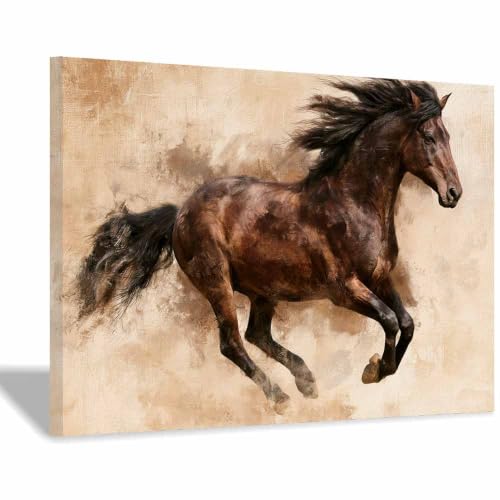 Cheval de course vintage peinture sur toile multicolore 30x45cm avec cadre PUQAAEO