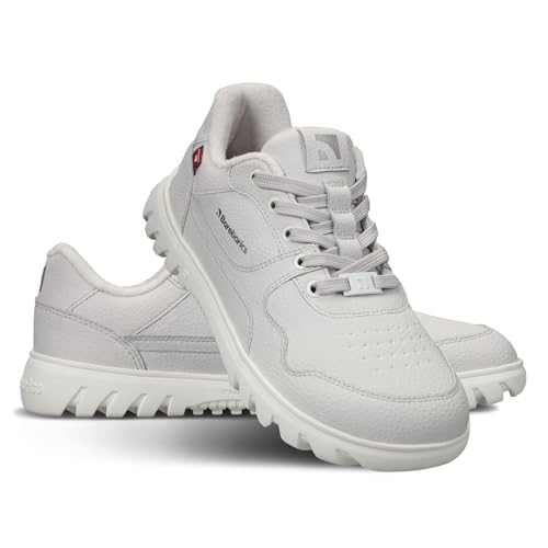Barebarics Zing Frost – Barfuss Winterschuhe | Herren Winter Sneaker - Barfuß Schuhe | Gefütterte, Wasserabweisende & Stylische Barfußschuhe | Barfussschuhe, Wintersneaker | Hellgrau & Weiß - 45