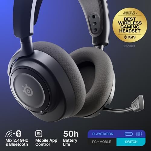 SteelSeries Arctis Nova 7P Wireless Gen 2 Gaming Headset - Real-Time App Control, 50+ HR Play, Neodymium Magnetic Drivers, Mix 2.4GHz/Bluetooth, PS5, PS4, PC, Switch 1/2, Mobile - Black - 1