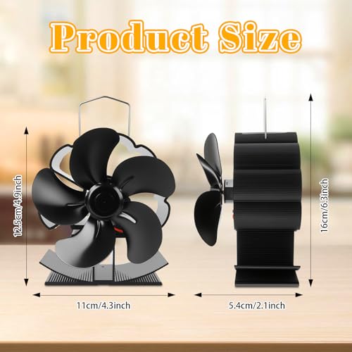 Suprbird Ventilatore Per Stufa 5 Pale, Ventilatore Per Camino, Protezione Dal Surriscaldamento, Ventilatori Per Stufe A Legna, Senza Corrente Silenziosa Ed Efficiente Per Camino/Pellet/Gas - 2