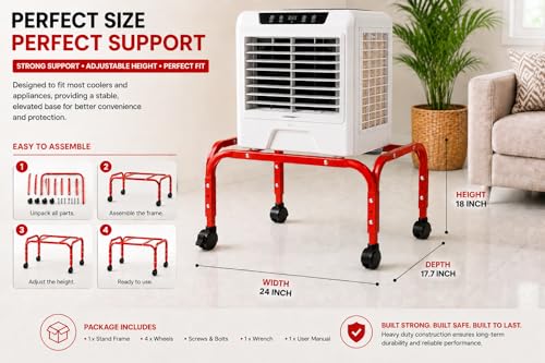 Image of Heavy-Duty Metal Cooler Stand with 360 Rotatable Wheels - Universal Fit for Kenstar, Bajaj, Symphony, Havels & Maharaja Coolers - Rust-Proof Powder Coated Finish - Sturdy & Durable Design