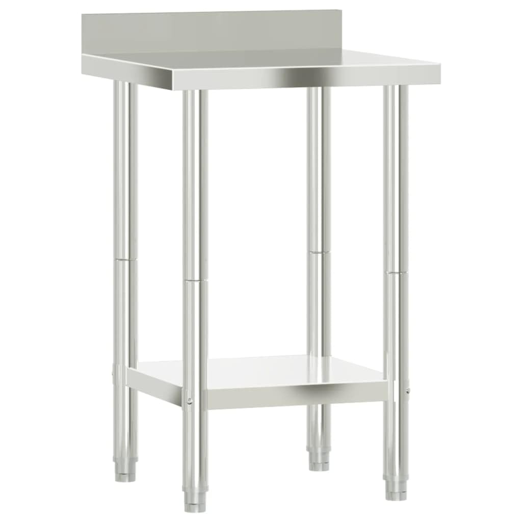Mesa de trabajo cocina acero inoxidable 55x55x93 cm con estante y respaldo