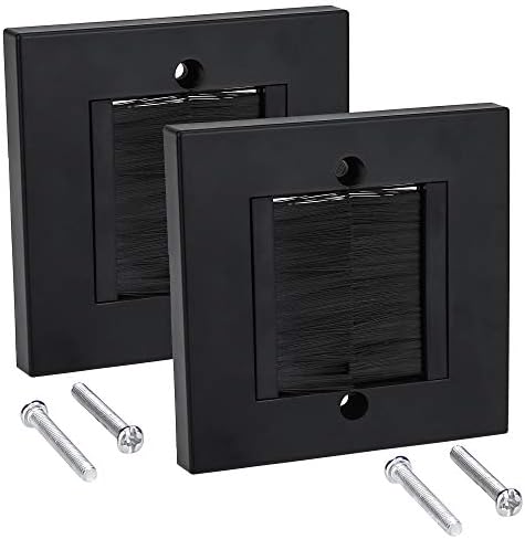Wall Plate Cable Passthrough, 2Pack Ancable Wall Plate Decora Style for Wires Single Gang Black Faceplate Standard Black Wallplate with Black Brushes