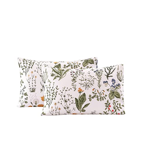 ECOCOTT 2 Pack Pillowcase California King Size with Green Botanical Floral Leaves Pillow Cases Set, 100% Cotton California King Pillow Covers Envelope Closure (California King, 20"x40")
