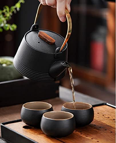 Trendvei Japanese Traditional Coarse Pottery Tea Set, Chinese Kungfu Loop-Handled Teapot With Infuser With 4 Cups #TOP4
