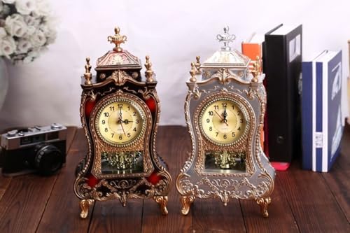 Lamantt置き時計、装飾飾り、ヨーロッパ風、レトロ、サイレント、ミュージカル、絶妙、ポータブル、デスクトップ、家庭用家具 (茶色がかった赤) [2]