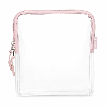 BORSALI TSA Approved Toiletry Bag, Clear, Quart Size, Rose | 3-1-1 Liquids for Carry On Travel, Toiletries Organizer, Cosmetic Pouch with Zipper, Travel Accessories