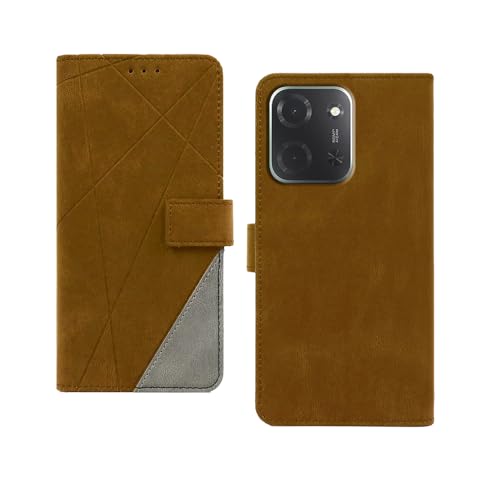 Image of amazon basics Poco C85 5G Flip Cover | Card Pockets Wallet & Stand | Flip Cover for Poco C85 5G (Brown with Grey)