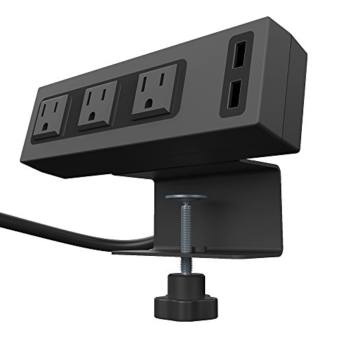 ChargeTech Desktop Outlets Power Strip - Mountable Desk Charging Station Includes 3 AC Outlets and 2 2.4A USB Ports with a Mount for Your Mobile Device or Tablet